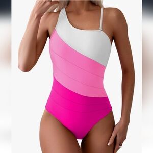 Pink and White Women's Swimwear